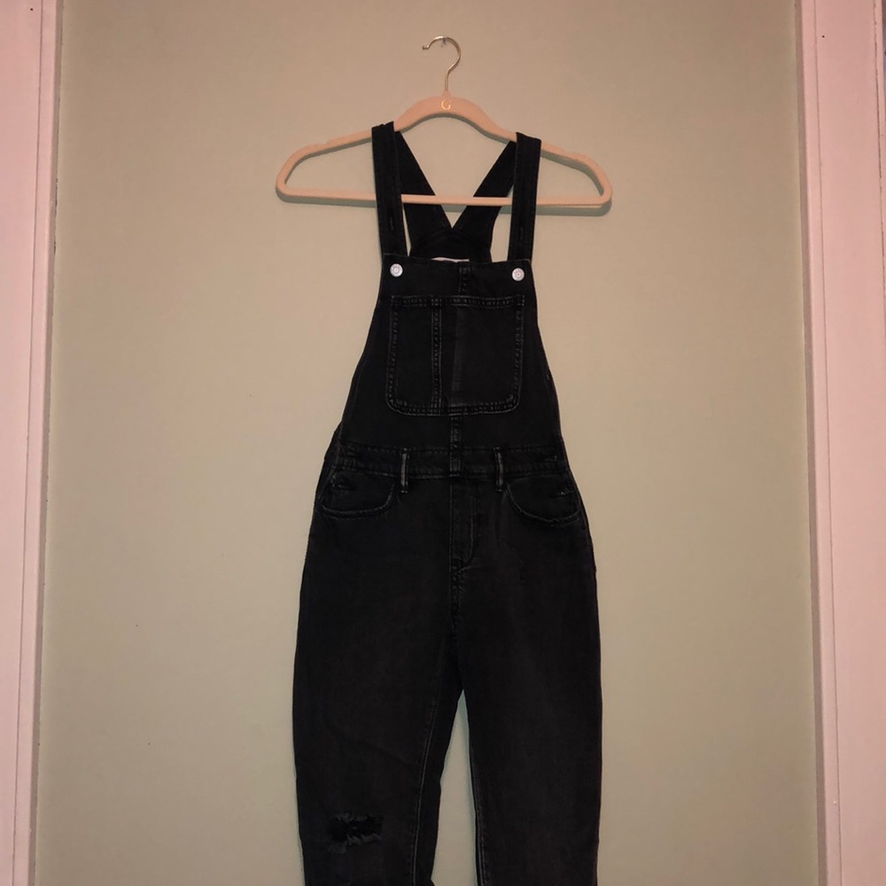 Black denim overalls
